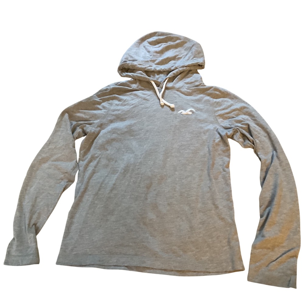 Hollister Mens‎ Heather Gray Long Sleeve Hooded T-Shirt Seagull Logo Size M